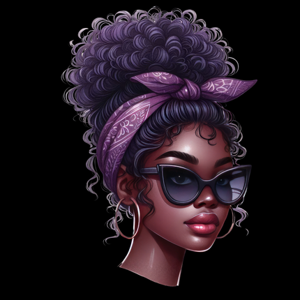 Afro Woman with Bandana #3 ready to press PNG by Style Junction Custom Digital Designs, exclusive creative artwork for apparel.