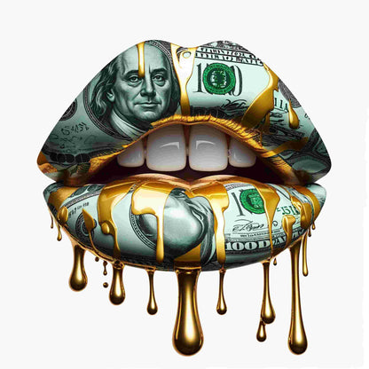 Money Lips Gold Drip Design Options-DTF Heat Transfers