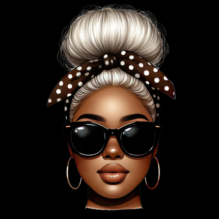 Afro Woman with Bandana #11 Eco Solvent Heat Transfer by Style Junction Custom Digital Designs, vibrant and exclusive PNG design.