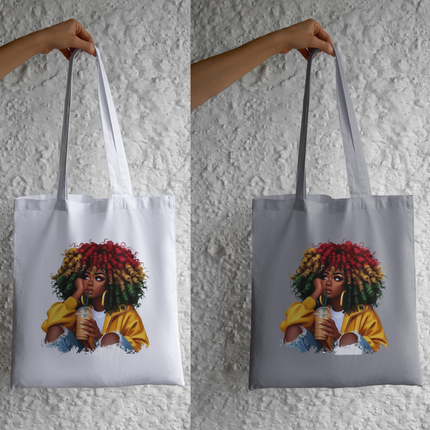 Colorful Afro Girl with Iced Coffee-Eco Solvent Heat Transfers & Ready to Press