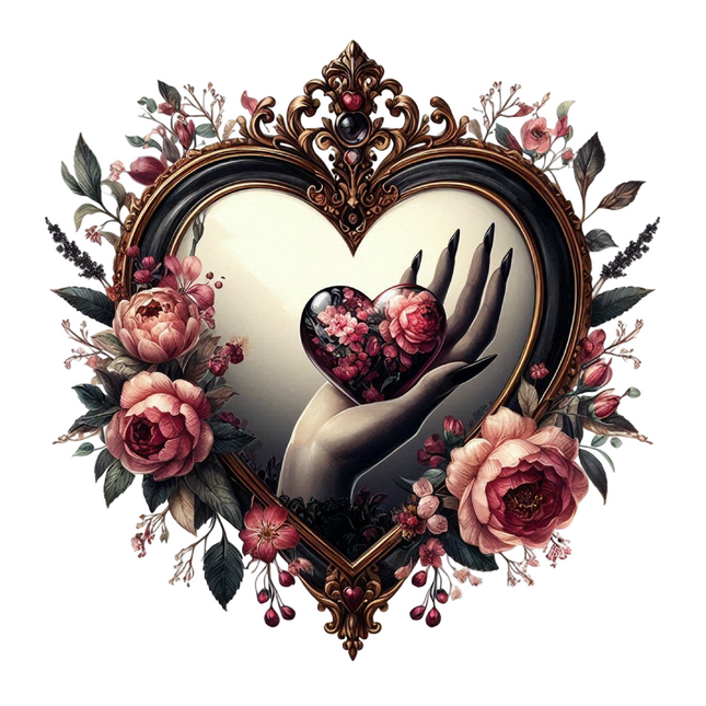 Heart Frame with Hand & Florals – DTF Heat Transfer DTF Transfers Style Junction – Custom Digital Designs & Apparel