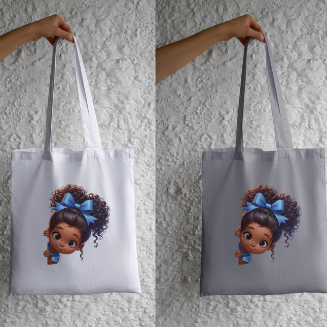 Peekaboo Girls #7 Heat Transfers by Style Junction Custom Digital Designs, featuring a playful girl with curls and bow.