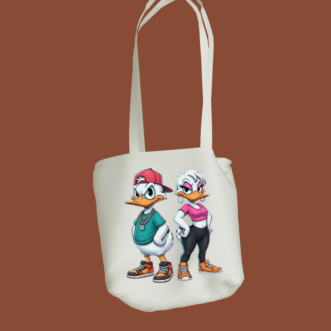 Urban Duck Couple #2 Eco Solvent Ready to Press PNG design on tote bag by Style Junction Custom Digital Designs.