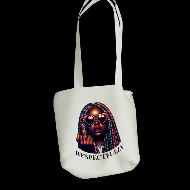 Respectfully Heat Transfer PNG design by Style Junction Custom Digital Designs featuring bold woman with heart sunglasses and vibrant braids.