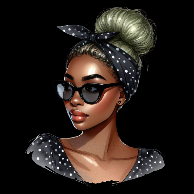 Afro Woman with Bandana #7 Eco Solvent Heat Transfer by Style Junction Custom Digital Designs, exclusive ready to press PNG.