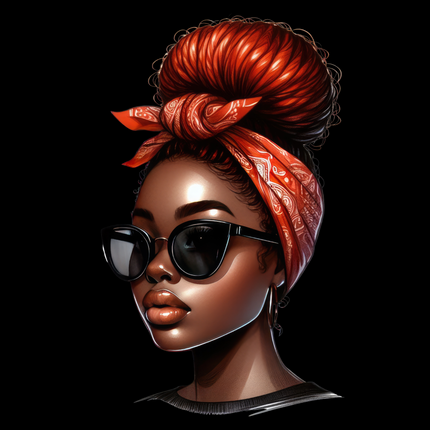 Afro Woman with Bandana #8 Eco Solvent Heat Transfer by Style Junction Custom Digital Designs, bold and exclusive apparel graphic.