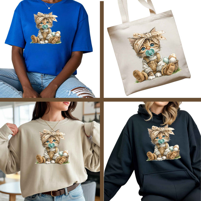Baby Bunny Kitten 9-Piece Bundle for Crafters & DIY – 3 Eco-Solvent + 3 Sublimation Transfers (Ready to Press) + 3 Matching 2” Stickers