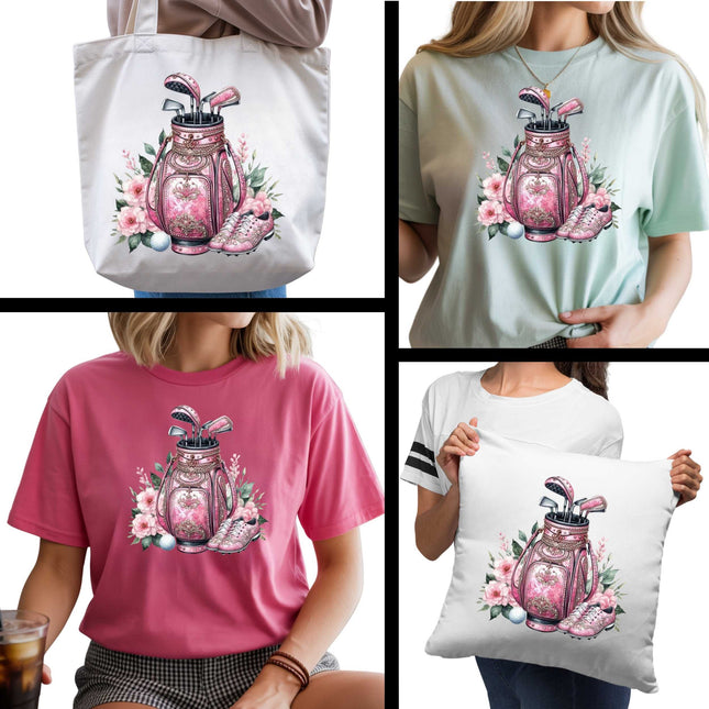 Blush Diamond Golf Queen 6-Pack Ready-to-Press DIY Bundle – 3 Eco-Solvent + 3 Sublimation Heat Transfers with 4 Bonus 2-Inch Stickers