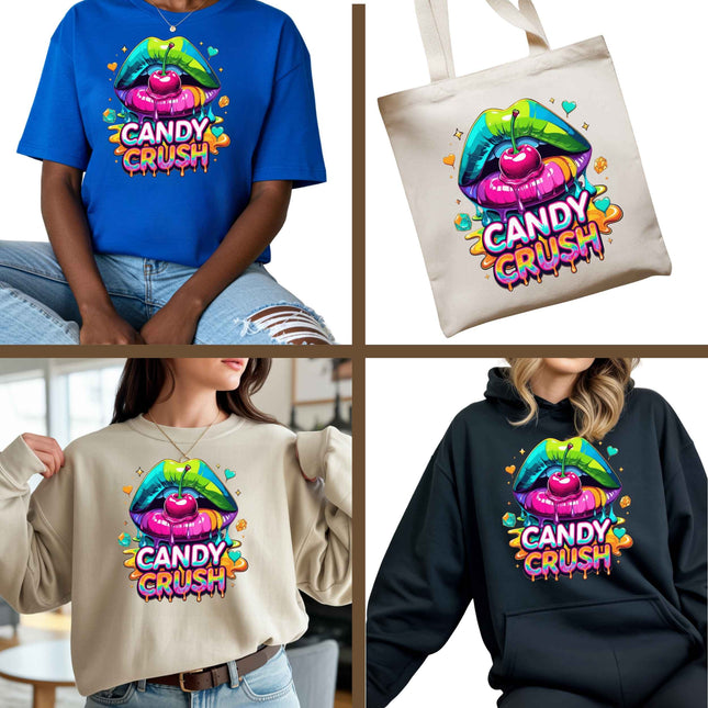 Candy Crush 9-Piece Bundle for Crafters & DIY – 3 Eco-Solvent + 3 Sublimation Transfers (Ready to Press) + 3 Matching 2” Stickers