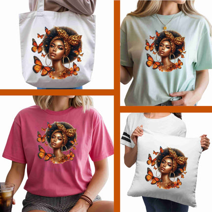 Monarch Queen Beauty 6-Pack DIY Bundle – 3 Eco-Solvent Iron-On Heat Transfers + 3 Sublimation Iron-On Heat Transfers, Ready-to-Press. Bonus: 4 Matching 2-Inch Stickers