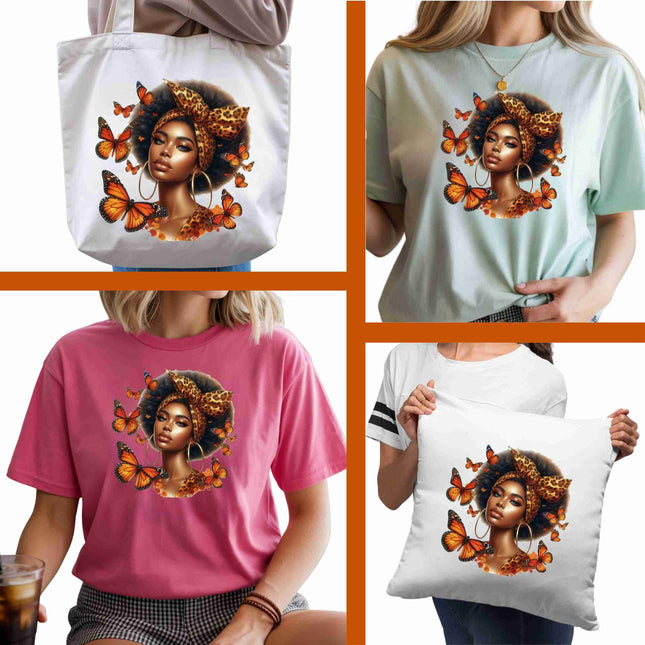 Monarch Queen Beauty 6-Pack DIY Bundle – 3 Eco-Solvent Iron-On Heat Transfers + 3 Sublimation Iron-On Heat Transfers, Ready-to-Press. Bonus: 4 Matching 2-Inch Stickers