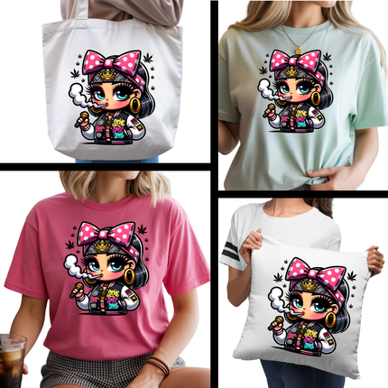 Crowned Smoke Queen 6-Pack Crafter’s & DIY Bundle – 3 Eco-Solvent + 3 Sublimation Ready-to-Press Iron-On Heat Transfers for T-Shirts, Tote Bags & More, + Bonus 4 Matching 2-Inch Stickers