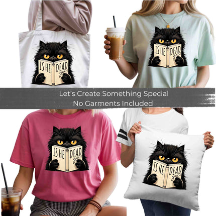 Is He _ead Yet? Cat 6-Pack Crafter’s & DIY Bundle – 3 Eco-Solvent Iron-On Heat Transfers + 3 Sublimation Iron-On Heat Transfers, Ready to Press. Bonus: 4 Matching 2-Inch Stickers