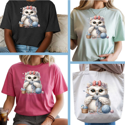 Knitting Owl DIY Craft Kit 9-Piece Creator Bundle Transfers for Shirts, Mugs & Tumblers with Stickers