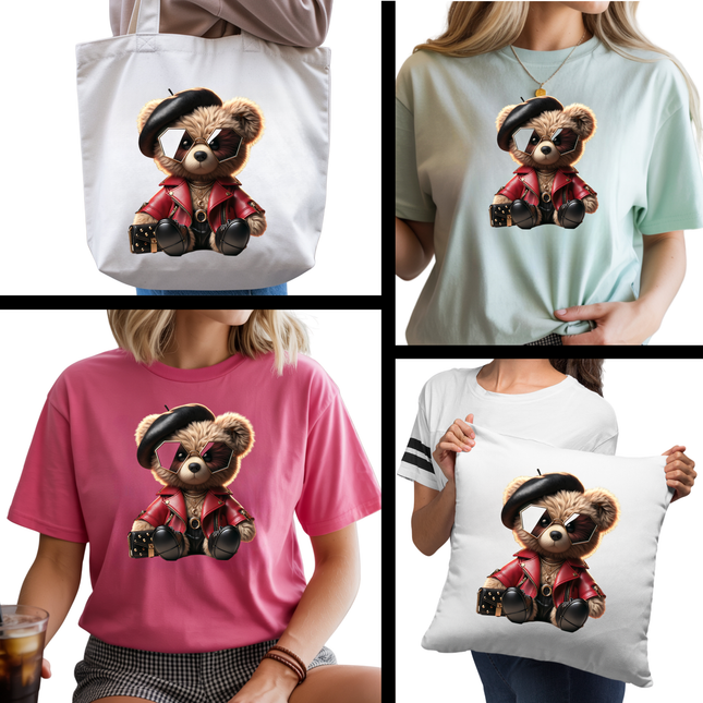 Haute Rebel Teddy 6-Pack Ready-to-Press DIY Bundle – 3 Eco-Solvent + 3 Sublimation Iron-on Heat Transfers with 4 Bonus 2-Inch Stickers