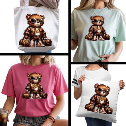 Luxury Hustle Bear 6-Pack Crafter’s & DIY Bundle – 3 Eco-Solvent + 3 Sublimation Ready-to-Press Iron-On Heat Transfers for T-Shirts, Tote Bags & More, + Bonus 4 Matching 2-Inch Stickers