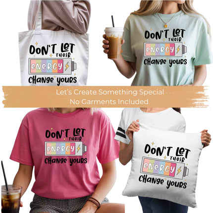 Energy Quote 6-Pack Crafter’s & DIY Bundle – 3 Eco-Solvent Iron-On Heat Transfers + 3 Sublimation Iron-On Heat Transfers, Ready to Press for T-Shirts & More. Bonus: 4 Matching 2-Inch Stickers