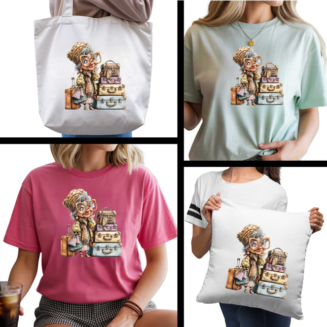 Vintage Travel Queen 6-Pack Ready-to-Press DIY Bundle – 3 Eco-Solvent + 3 Sublimation Heat Transfers with 4 Bonus 2-Inch Stickers