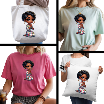 Prayer Blossom Cutie  6-Pack Crafter’s & DIY Bundle – 3 Eco-Solvent + 3 Sublimation Ready-to-Press Iron-On Heat Transfers for T-Shirts, Tote Bags & More, + Bonus 4 Matching 2-Inch Stickers