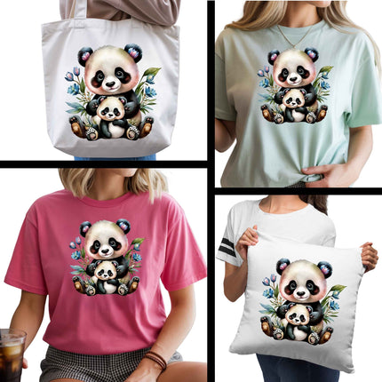 Mama Panda 6-Pack Crafter’s & DIY Bundle – 3 Eco-Solvent + 3 Sublimation Ready-to-Press Iron-On Heat Transfers for T-Shirts, Tote Bags & More, + Bonus 4 Matching 2-Inch Stickers
