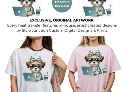 Teal Boss Pup Laptop Clipart 2 Pack Eco Solvent Heat Transfers - Ready to Press For All Garments-Transfers Only