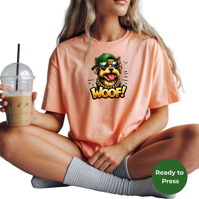 Hip-Hop Yorkie “WOOF! Heat Transfers 3-Pack, Ready to Press, Vibrant Long-Lasting Prints (Iron-On Transfers Only)