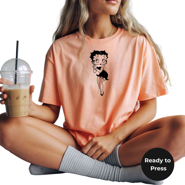 Retro Cartoon Character Girl Heat Transfers 3-Pack, Ready to Press, Vibrant Long-Lasting Prints (Iron-On Transfers Only)