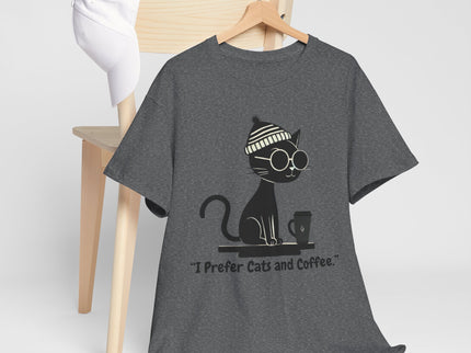 I Prefer Cats and Coffee Cat Illustration Tee | Coffee Lover Women's T-Shirt
