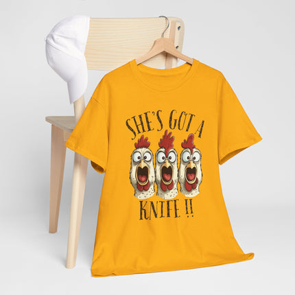 She's Got a Knife T-Shirt — Funny Chicken Graphic Tee