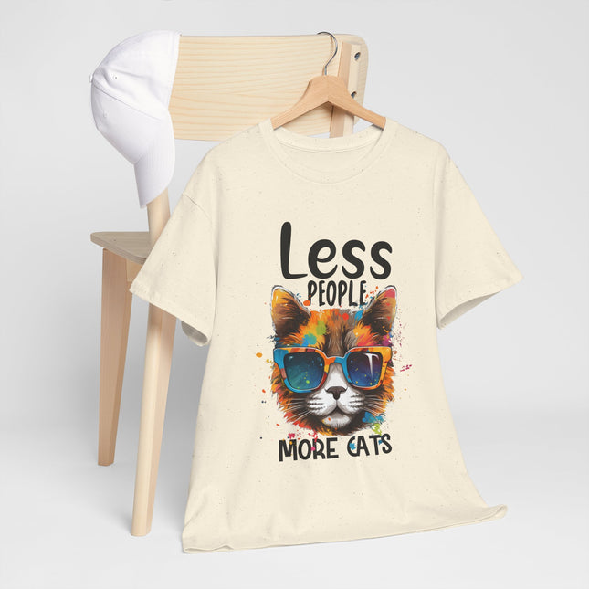 Less People More Cats T‑Shirt — Cool Sunglasses Cat Graphic Tee for Cat Lovers