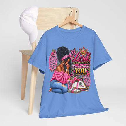 Prayerful Woman T-Shirt — "Lord I'm Using My Pain... Turn It Into Healing For You" Christian Faith Tee