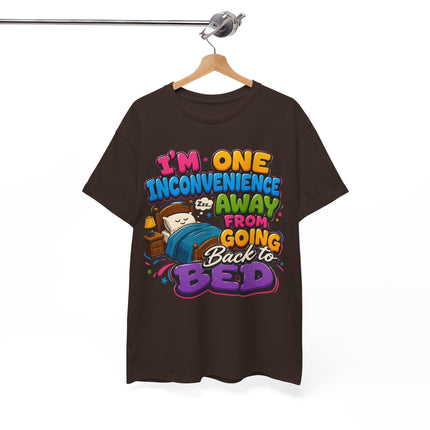 I'm One Inconvenience Away From Going Back to Bed T-Shirt | Funny Sleepy Cartoon Tee