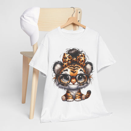 Cute Baby Tiger Tee — Adorable Glasses & Bow Graphic Shirt