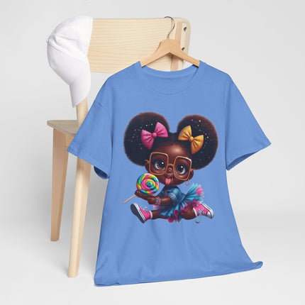 Sweet Pop Princess 🍭 Graphic Tee — Cute Afro Puff Girl with Lollipop
