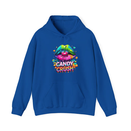 Candy Crush Graphic Hoodie — Colorful Lip & Heart Candy Design