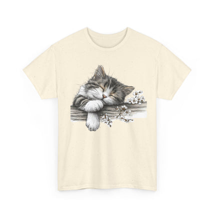 Whimsical Spring Cat #1 - Kitten Reaching for Butterfly Tee | Cute Cat Illustration Shirt