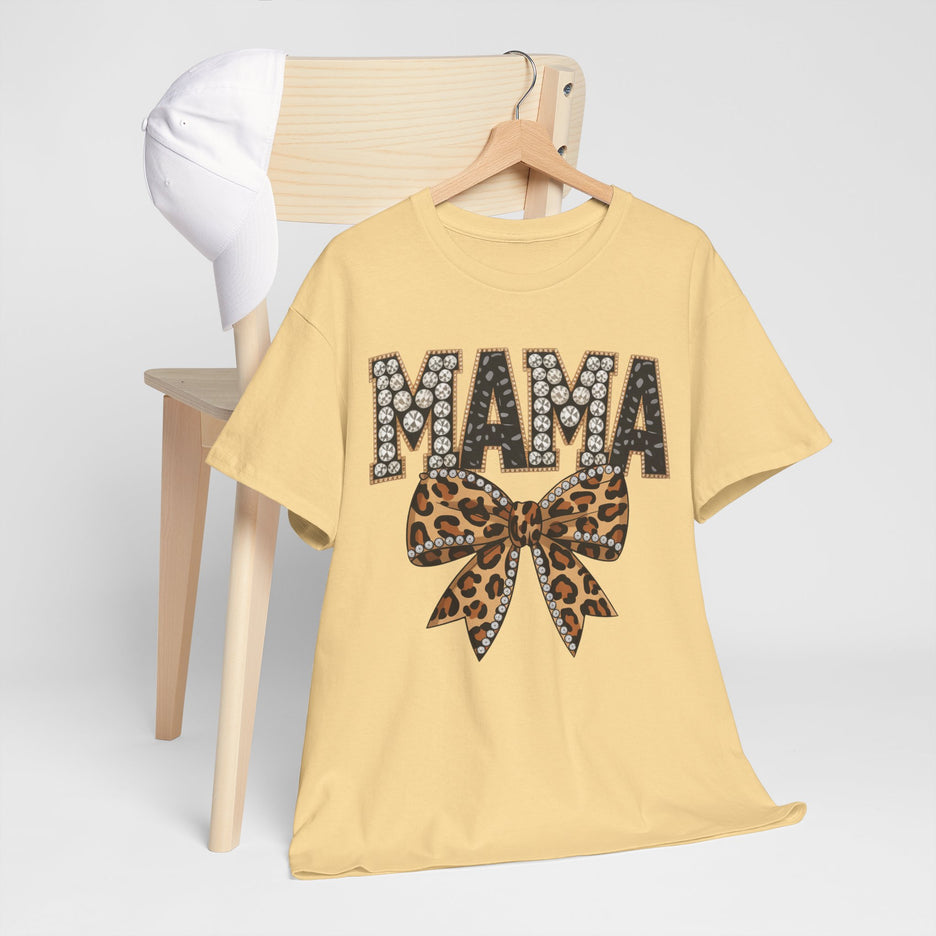 Mama Leopard Bow T-Shirt – Rhinestone Lettering Mother's Day Tee