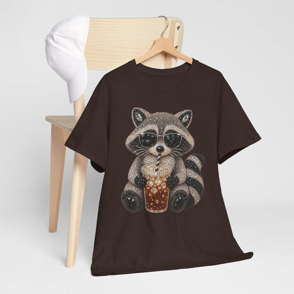 Cute Raccoon Holding Coffee T-Shirt — Cozy Animal Lover Tee