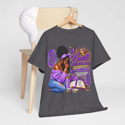 Built On Faith T-Shirt — Black Woman Praying Graphic Tee ("Built on Faith")