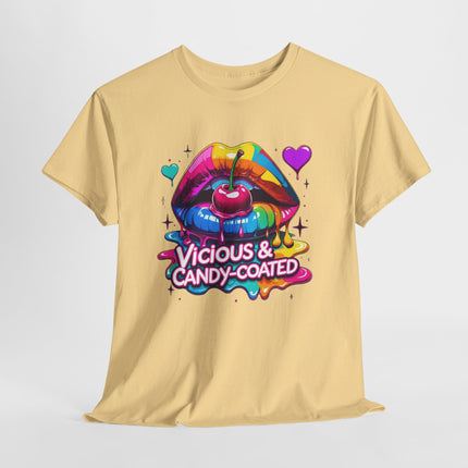Graphic Tee — Vicious & Candy-Coated Rainbow Lips Cherry Design