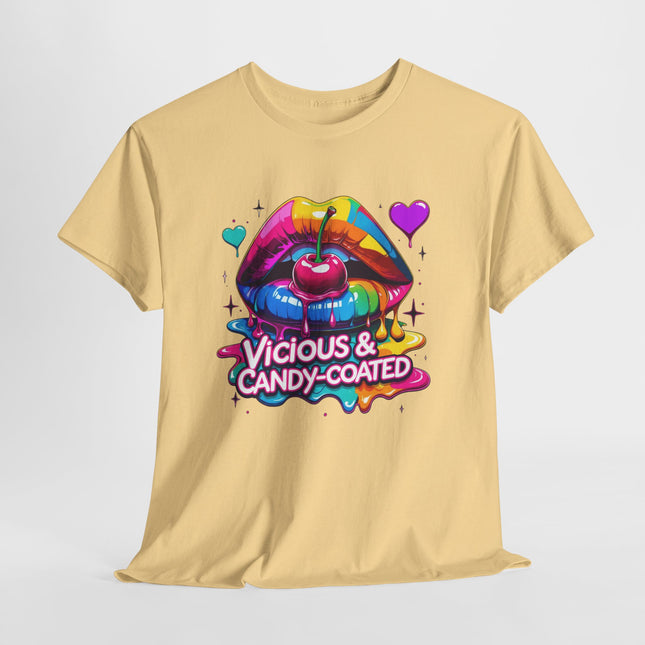 Graphic Tee — Vicious & Candy-Coated Rainbow Lips Cherry Design