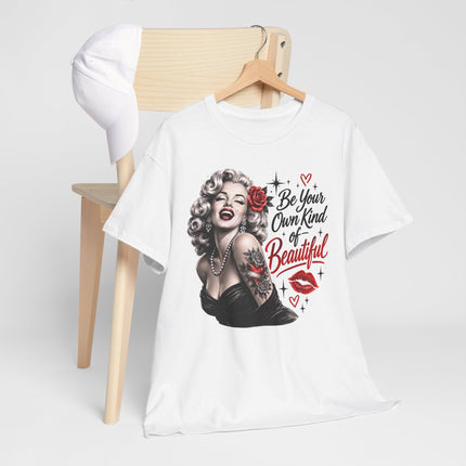Retro Pin-Up Tee — “Be Your Own Kind of Beautiful” Marilyn-Inspired Graphic Shirt