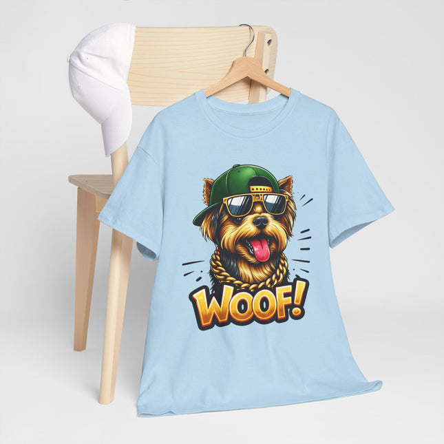 Woof! Cool Yorkie Graphic Tee — Retro Pup with Sunglasses & Cap