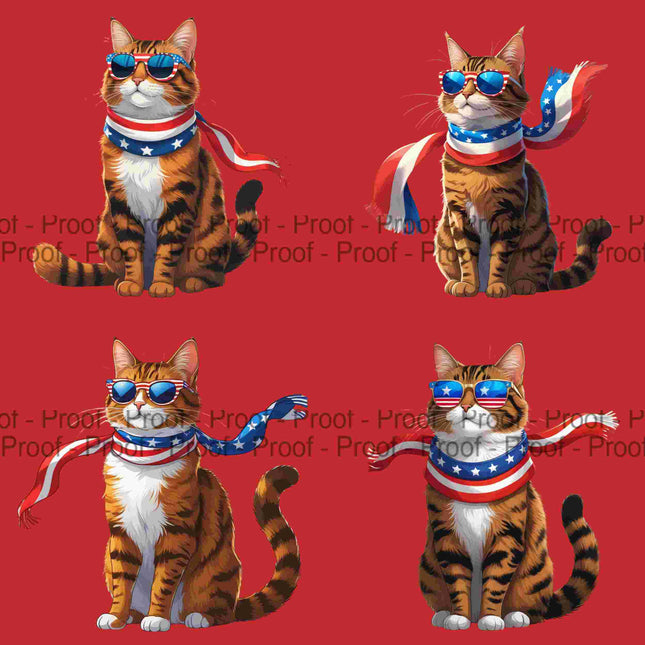 4 Patriotic Tabby Cat Sublimation PNGs – High-Res Clipart Digital File Style Junction – Custom Digital Designs & Apparel