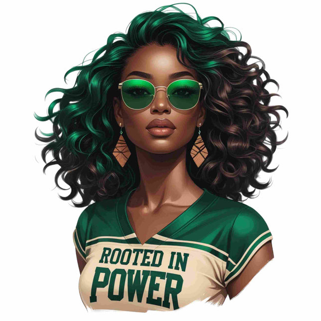 Rooted in Power Afro Queen in Green – DTF Heat Transfer #3 DTF Transfers Style Junction – Custom Digital Designs & Apparel