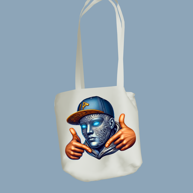 Chrome Glow Mask #1 PNG design on tote bag by Style Junction Custom Digital Designs, exclusive ready to press eco solvent artwork