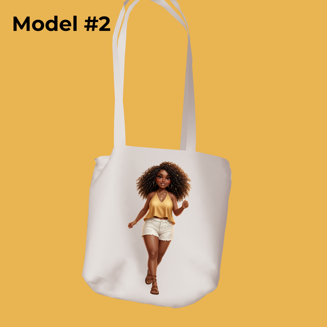 Curly Hair Summer Woman 2pc PNG Bundle featuring brown skin beauty in yellow top and white shorts by Style Junction Custom Digital Designs.