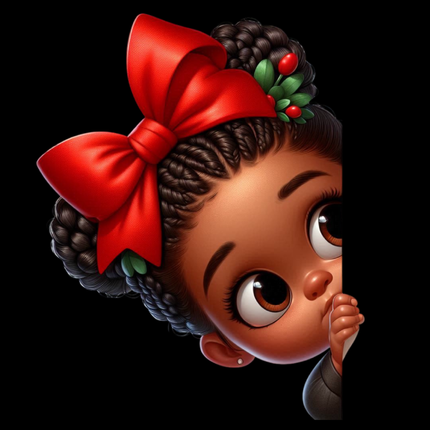 Peekaboo Girls #10 Heat Transfers by Style Junction Custom Digital Designs featuring an adorable girl with curly hair and red bow.