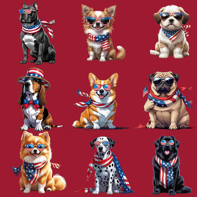 15 Patriotic Dog PNG Bundle – High-Res Sublimation Clipart Digital File Style Junction – Custom Digital Designs & Apparel