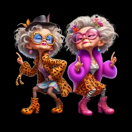 Funny Dancing Grandma Duo PNG design by Style Junction Custom Digital Designs, exclusive ready to press eco solvent artwork.